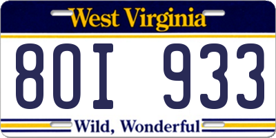 WV license plate 8OI933
