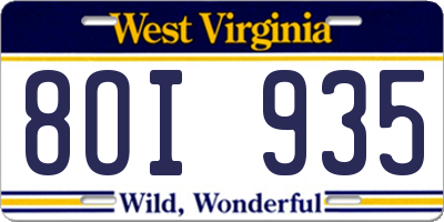WV license plate 8OI935