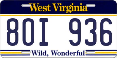 WV license plate 8OI936