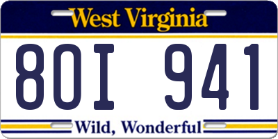 WV license plate 8OI941
