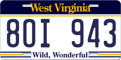 WV license plate 8OI943