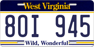 WV license plate 8OI945