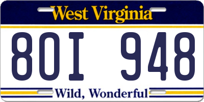 WV license plate 8OI948