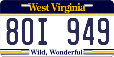 WV license plate 8OI949