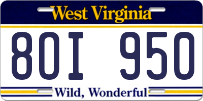 WV license plate 8OI950