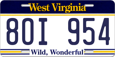 WV license plate 8OI954