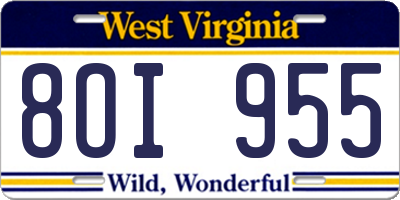 WV license plate 8OI955