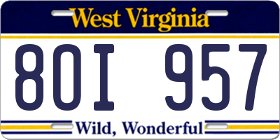 WV license plate 8OI957