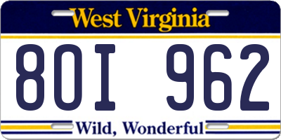 WV license plate 8OI962