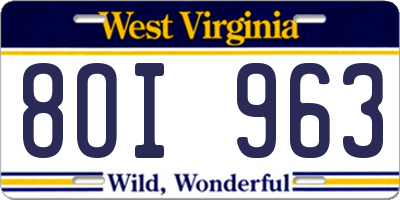 WV license plate 8OI963