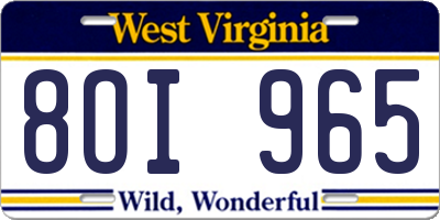 WV license plate 8OI965