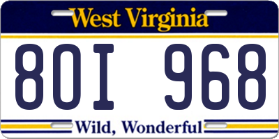 WV license plate 8OI968