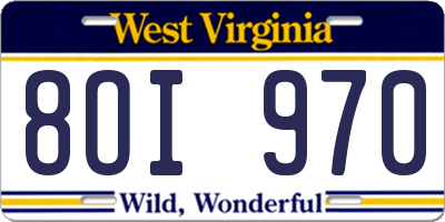 WV license plate 8OI970