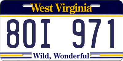 WV license plate 8OI971
