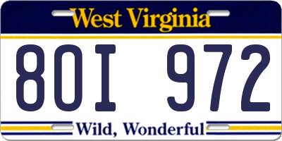 WV license plate 8OI972