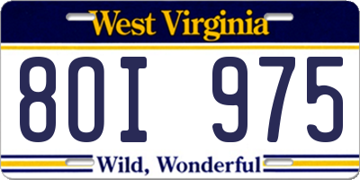WV license plate 8OI975