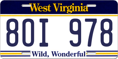 WV license plate 8OI978