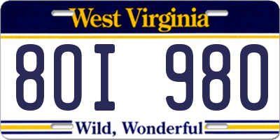 WV license plate 8OI980