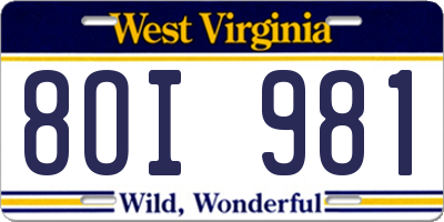 WV license plate 8OI981