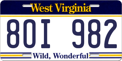 WV license plate 8OI982