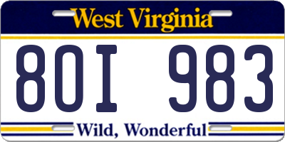 WV license plate 8OI983