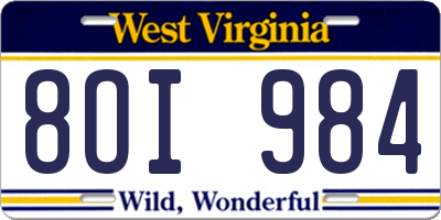 WV license plate 8OI984