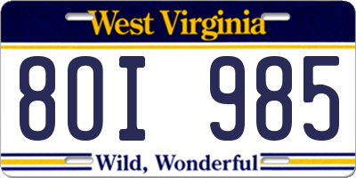 WV license plate 8OI985