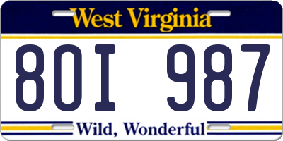 WV license plate 8OI987