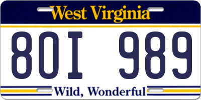 WV license plate 8OI989