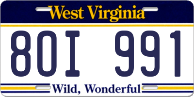 WV license plate 8OI991