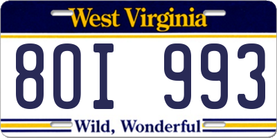 WV license plate 8OI993