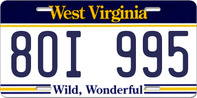 WV license plate 8OI995