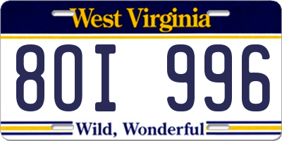 WV license plate 8OI996
