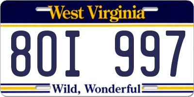 WV license plate 8OI997