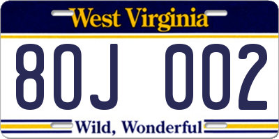 WV license plate 8OJ002