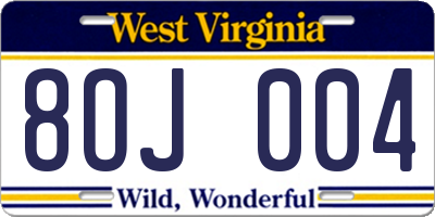 WV license plate 8OJ004