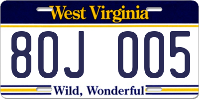 WV license plate 8OJ005