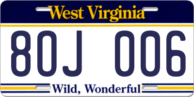 WV license plate 8OJ006