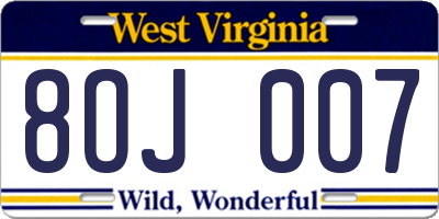 WV license plate 8OJ007