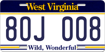 WV license plate 8OJ008