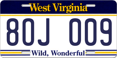 WV license plate 8OJ009