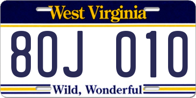 WV license plate 8OJ010