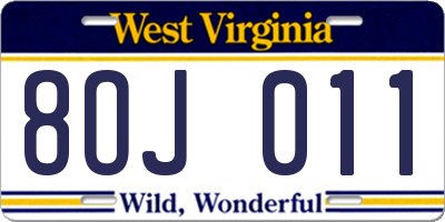 WV license plate 8OJ011