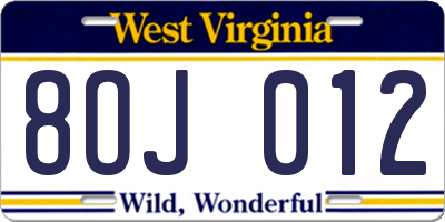 WV license plate 8OJ012