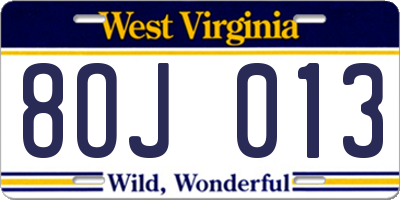 WV license plate 8OJ013