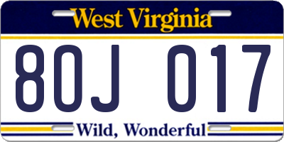 WV license plate 8OJ017