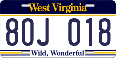 WV license plate 8OJ018