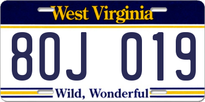 WV license plate 8OJ019