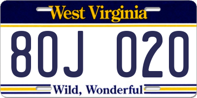 WV license plate 8OJ020