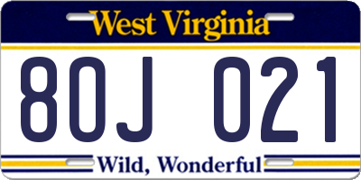 WV license plate 8OJ021
